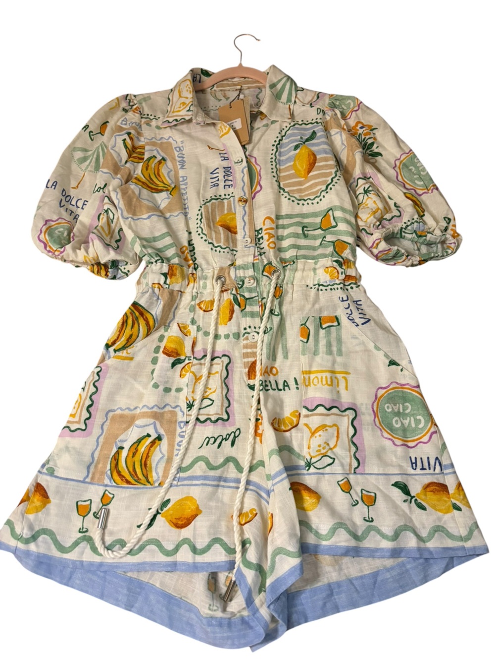 La Vie En Rose Cream with Lemon & Mint Graphic Print Romper - Picture 6 of 11